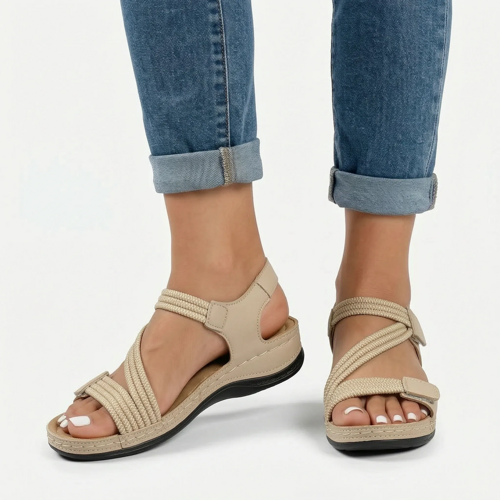 Flexara  - Elasticated Cross Strap Wedge Sandals Everyday Walking