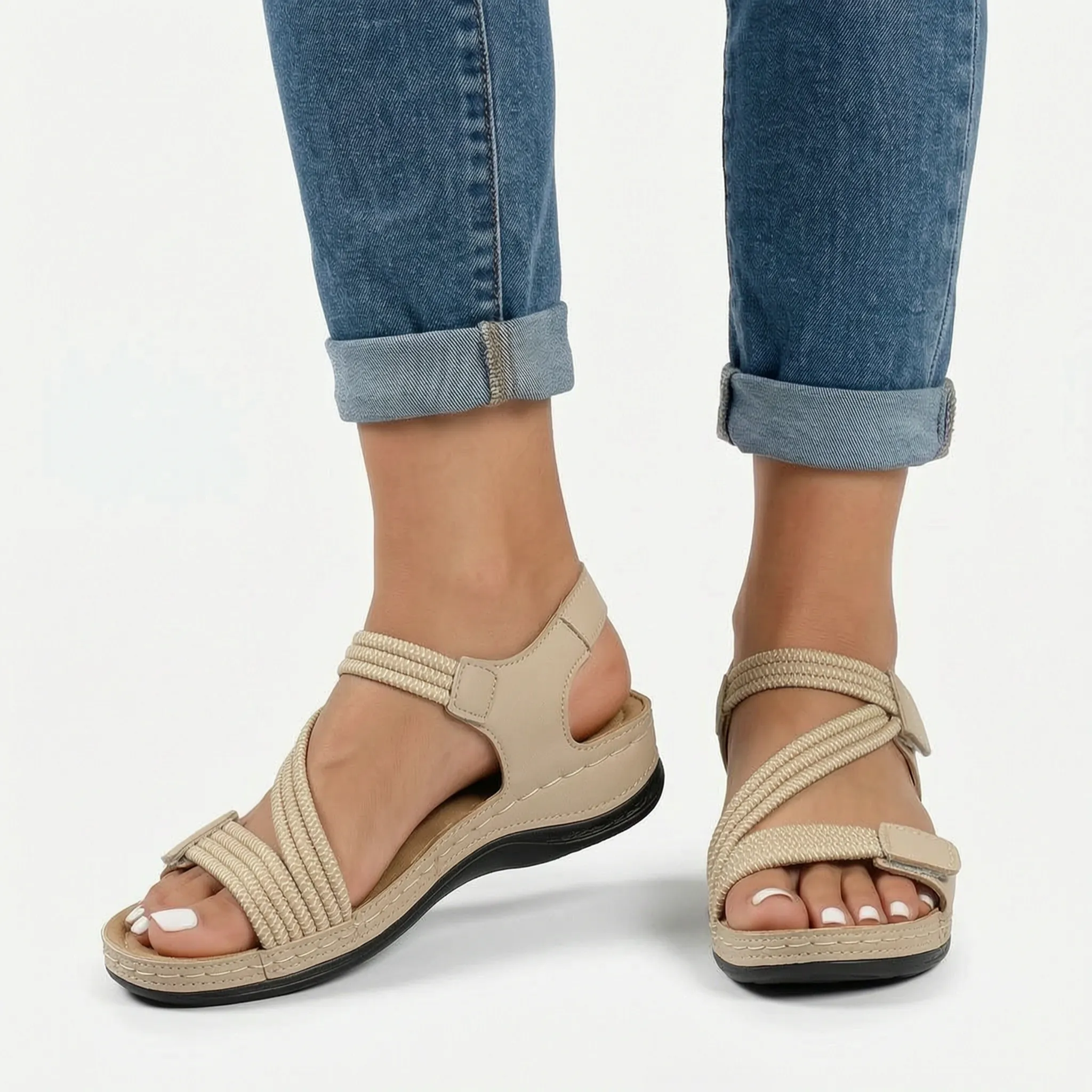 Flexara  - Elasticated Cross Strap Wedge Sandals Everyday Walking