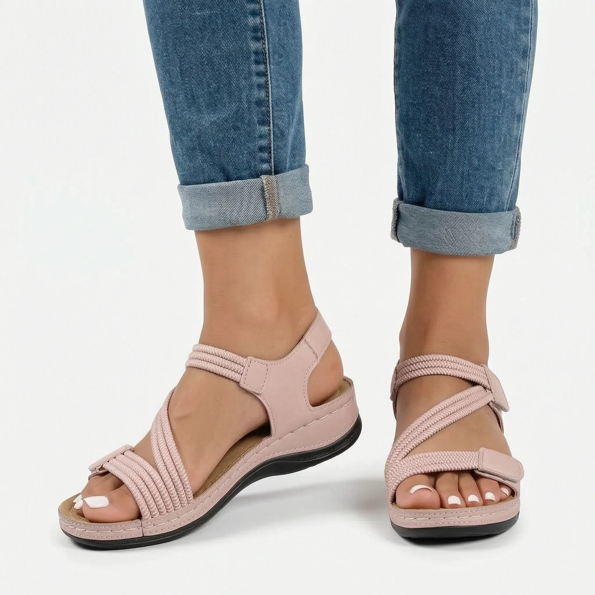 Flexara  - Elasticated Cross Strap Wedge Sandals Everyday Walking