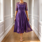 Floramidi  - Elegant A-Line Floral Embroidered Midi Dress Evening Gatherings