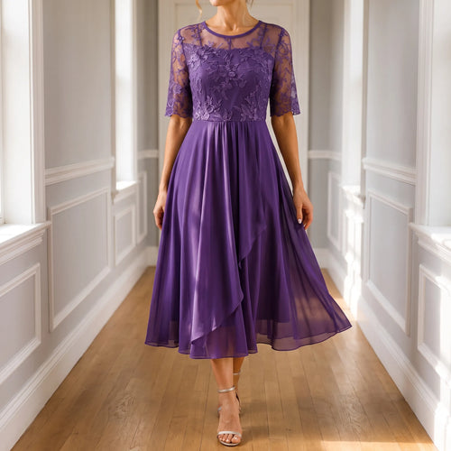 Floramidi  - Elegant A-Line Floral Embroidered Midi Dress Evening Gatherings