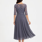 Floramidi  - Elegant A-Line Floral Embroidered Midi Dress Evening Gatherings