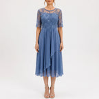 Floramidi  - Elegant A-Line Floral Embroidered Midi Dress Evening Gatherings