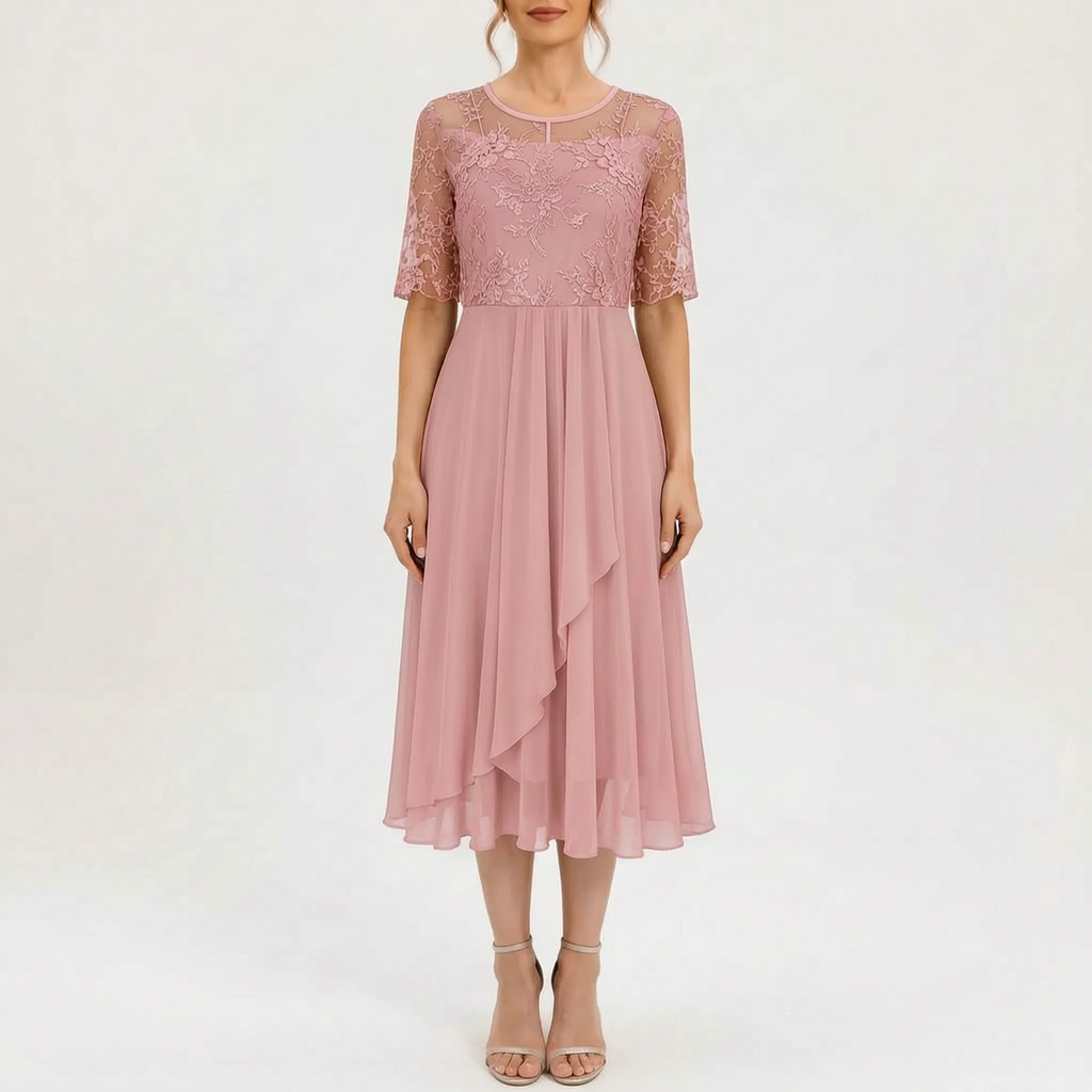 Floramidi  - Elegant A-Line Floral Embroidered Midi Dress Evening Gatherings