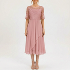 Floramidi  - Elegant A-Line Floral Embroidered Midi Dress Evening Gatherings