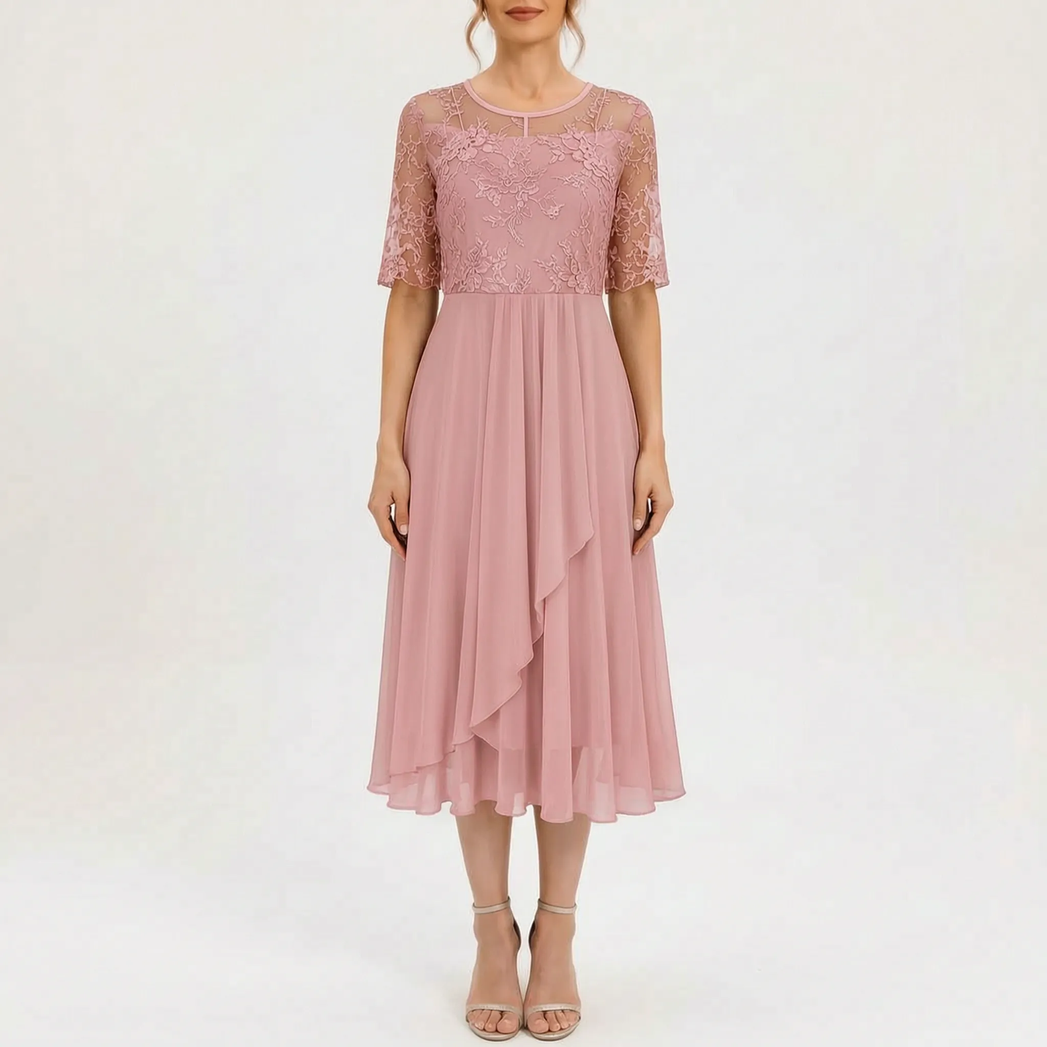 Floramidi  - Elegant A-Line Floral Embroidered Midi Dress Evening Gatherings