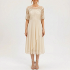 Floramidi  - Elegant A-Line Floral Embroidered Midi Dress Evening Gatherings