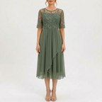 Floramidi  - Elegant A-Line Floral Embroidered Midi Dress Evening Gatherings