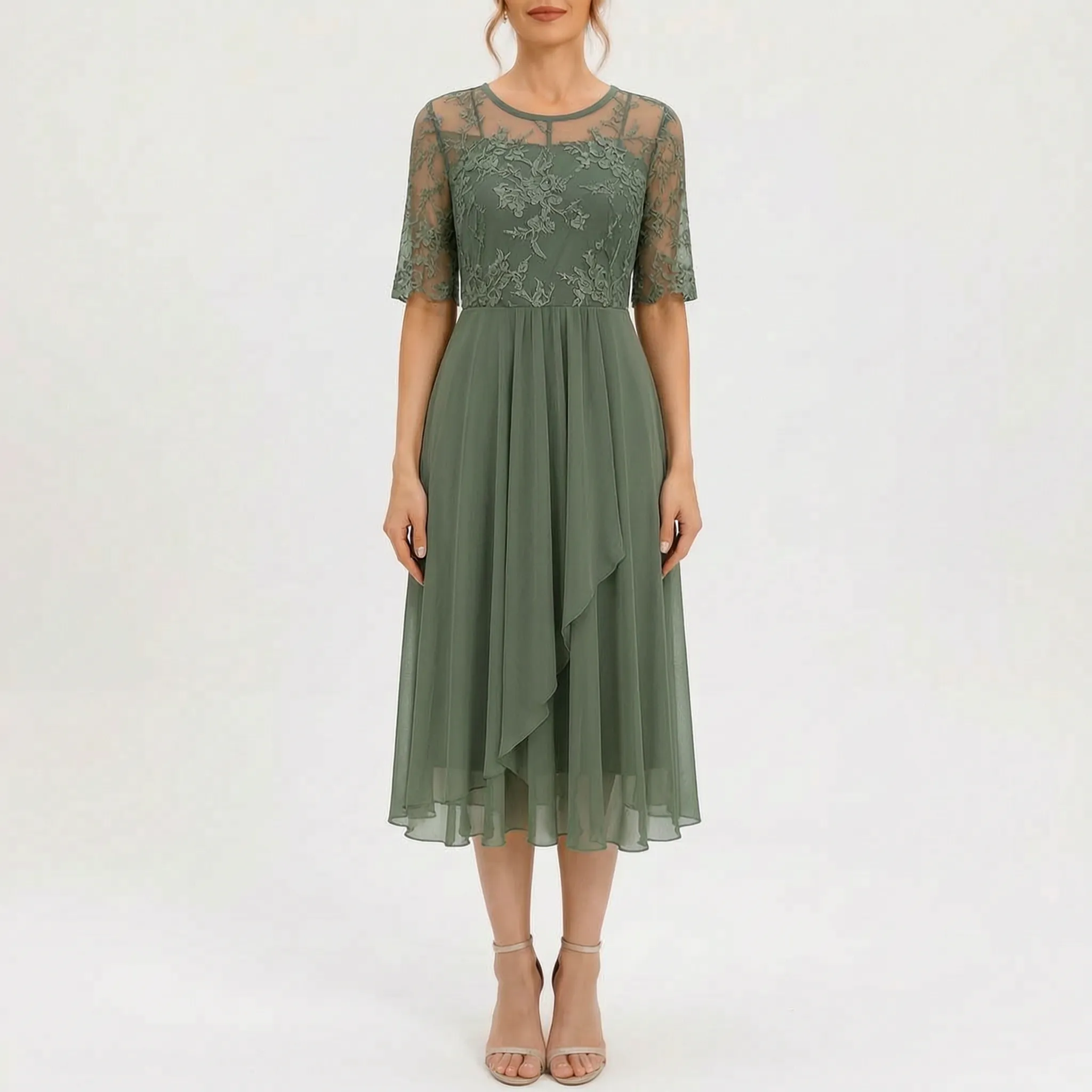 Floramidi  - Elegant A-Line Floral Embroidered Midi Dress Evening Gatherings