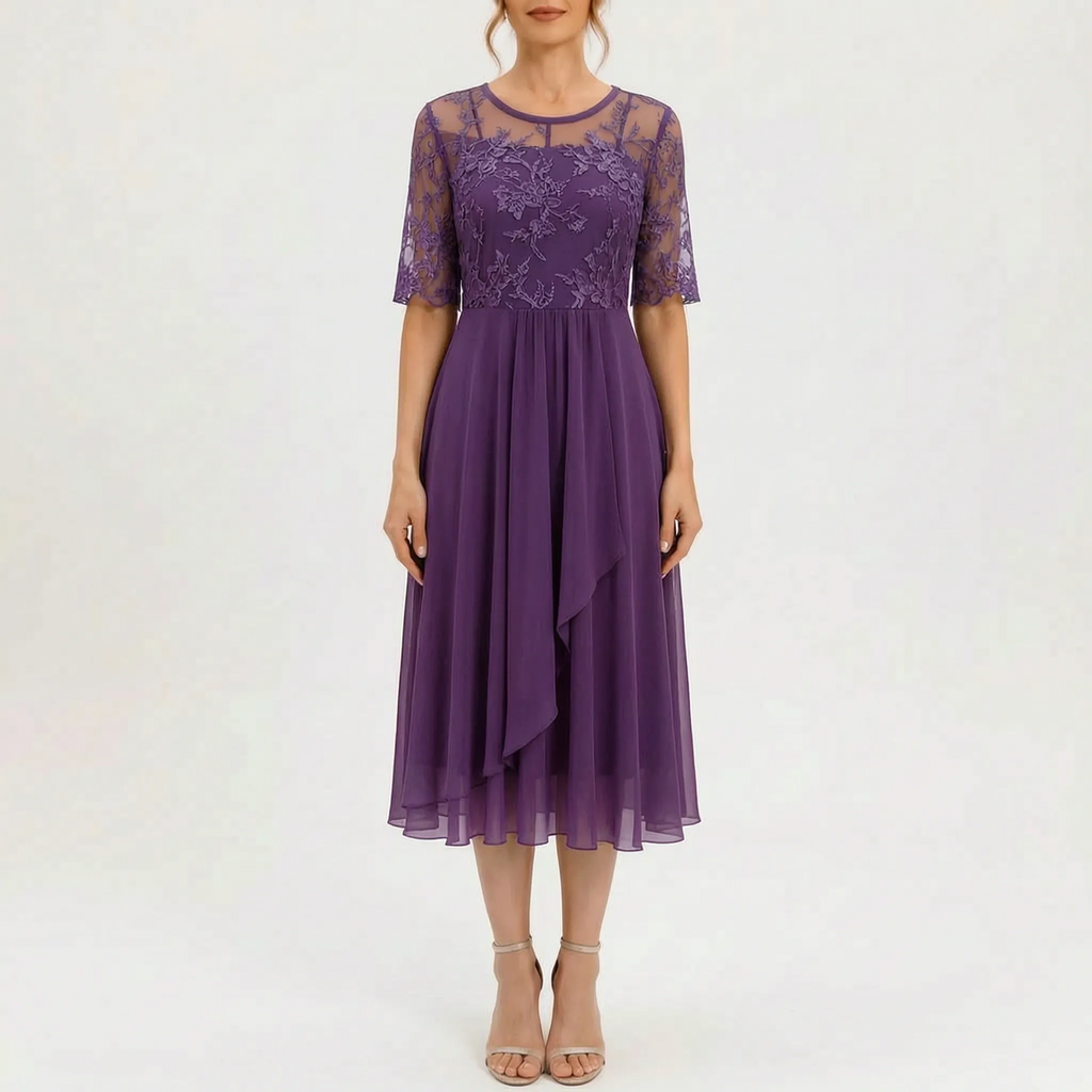 Floramidi  - Elegant A-Line Floral Embroidered Midi Dress Evening Gatherings