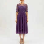 Floramidi  - Elegant A-Line Floral Embroidered Midi Dress Evening Gatherings