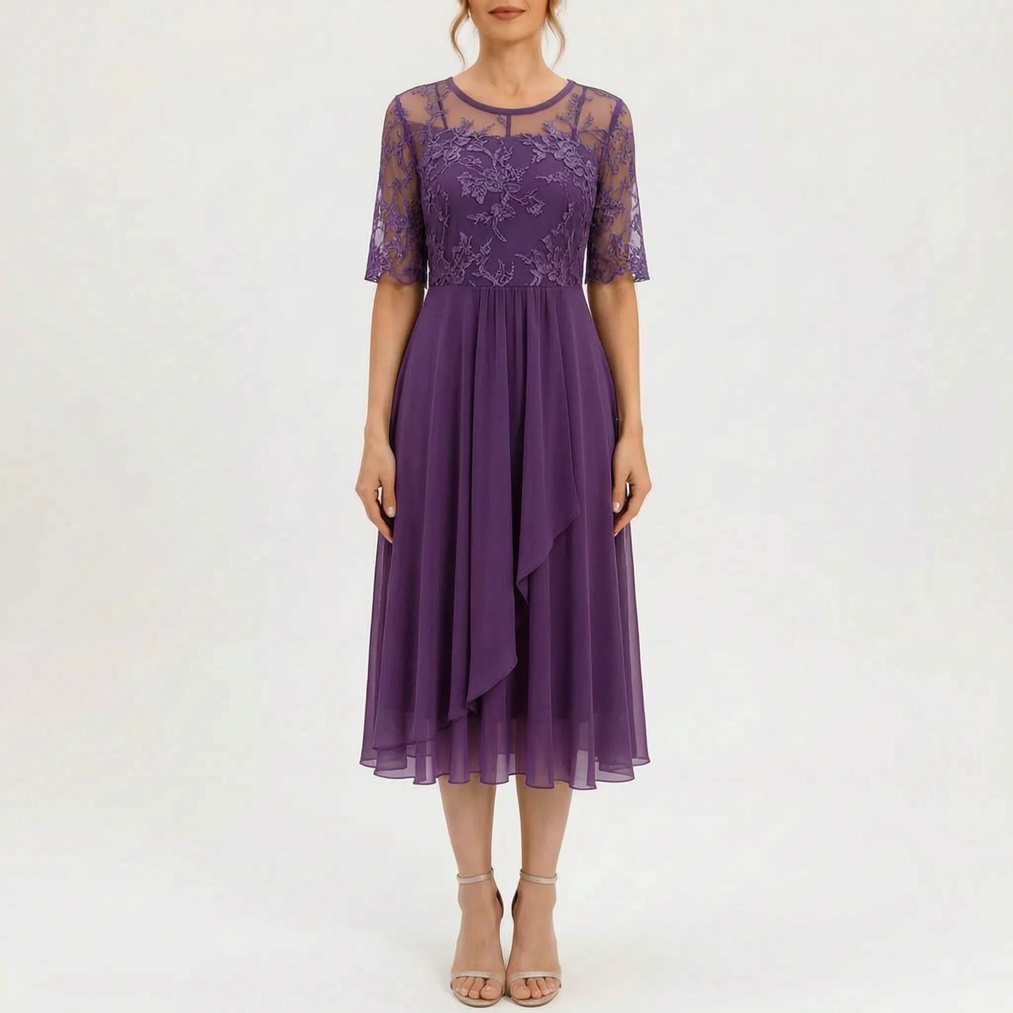 Floramidi  - Elegant A-Line Floral Embroidered Midi Dress Evening Gatherings