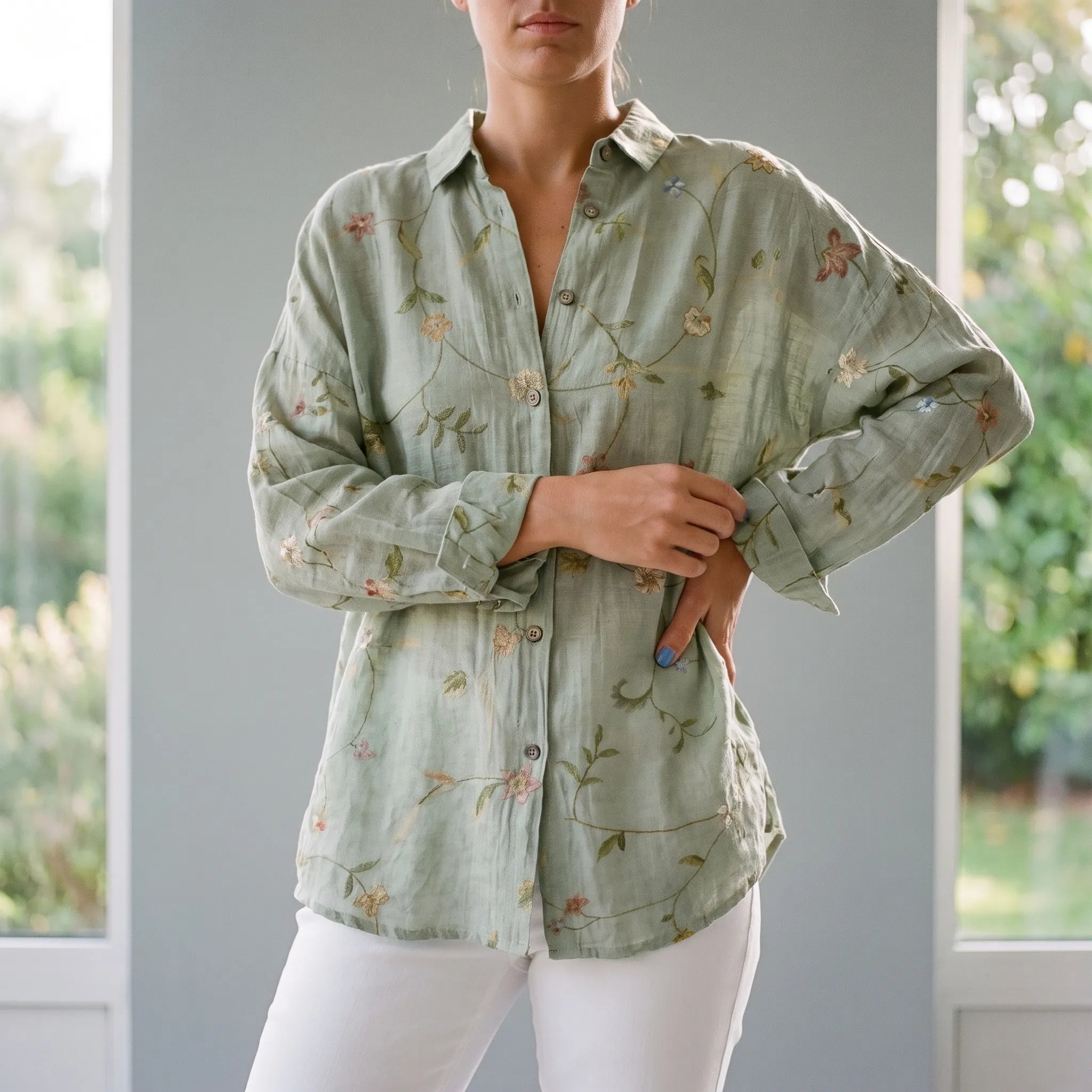 FloriaBlouse  - Long Sleeve Floral Blouse Casual Outings