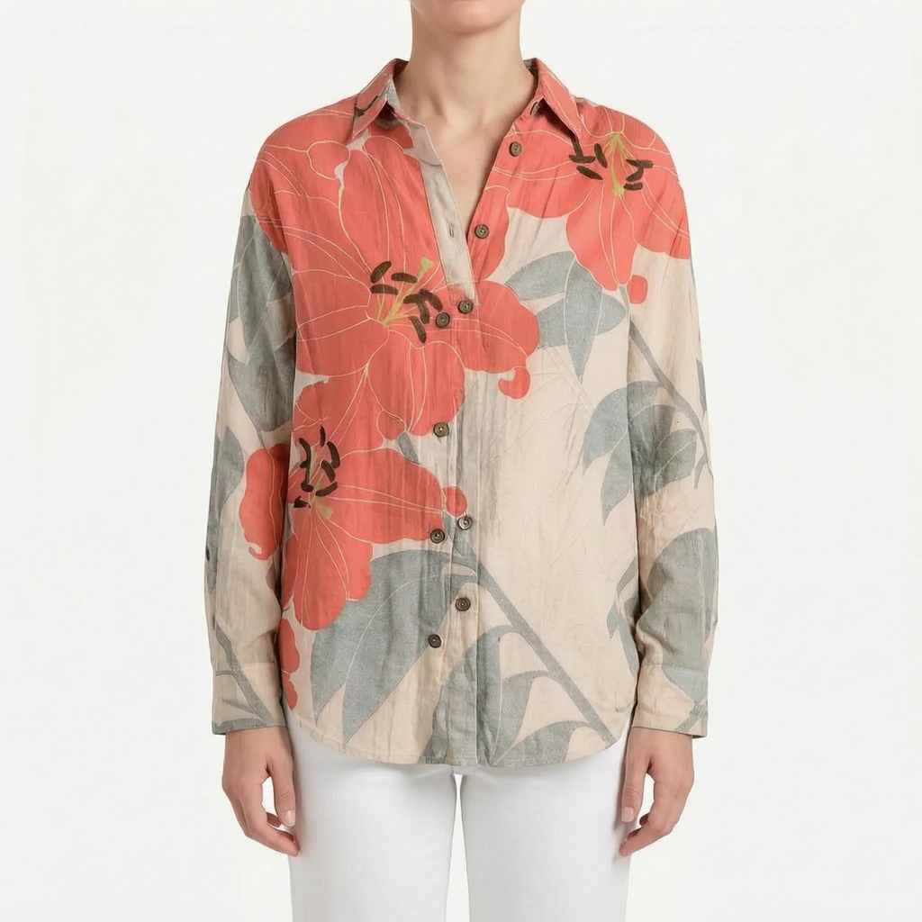 FloriaBlouse  - Long Sleeve Floral Blouse Casual Outings