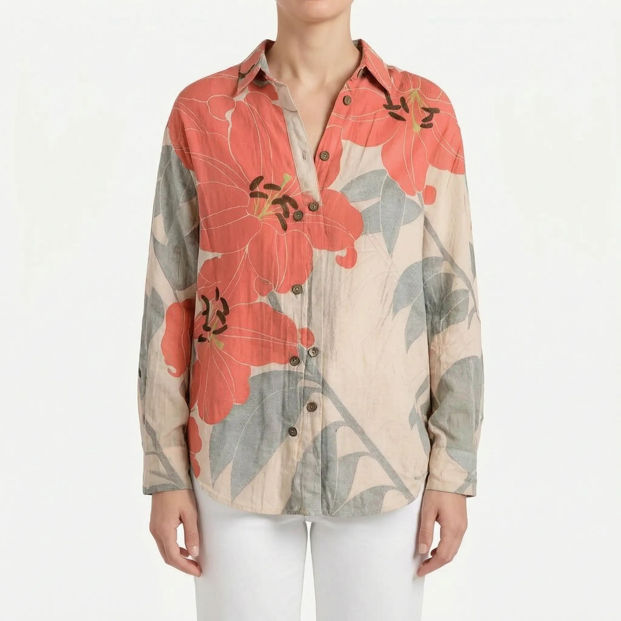 FloriaBlouse  - Long Sleeve Floral Blouse Casual Outings