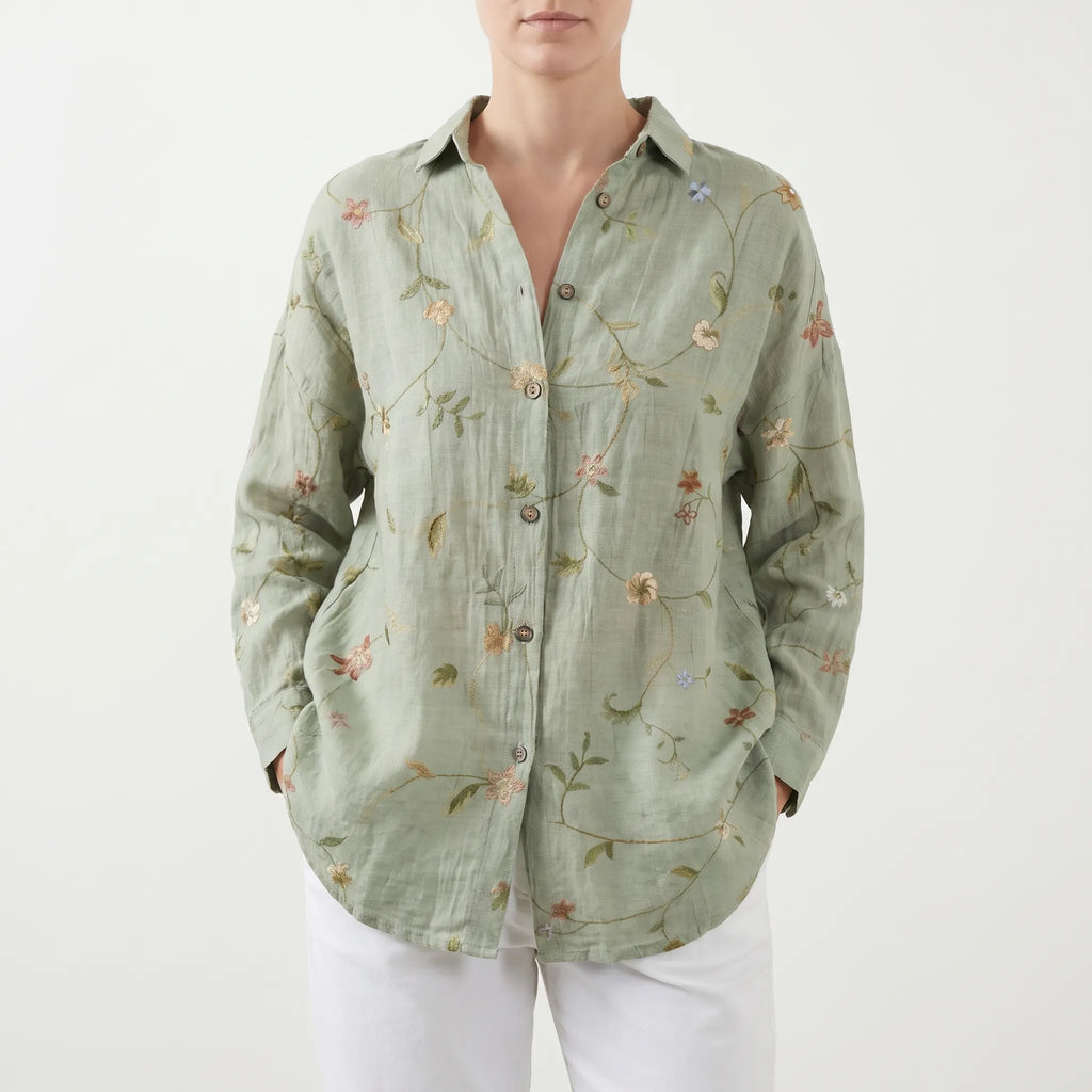 FloriaBlouse  - Long Sleeve Floral Blouse Casual Outings
