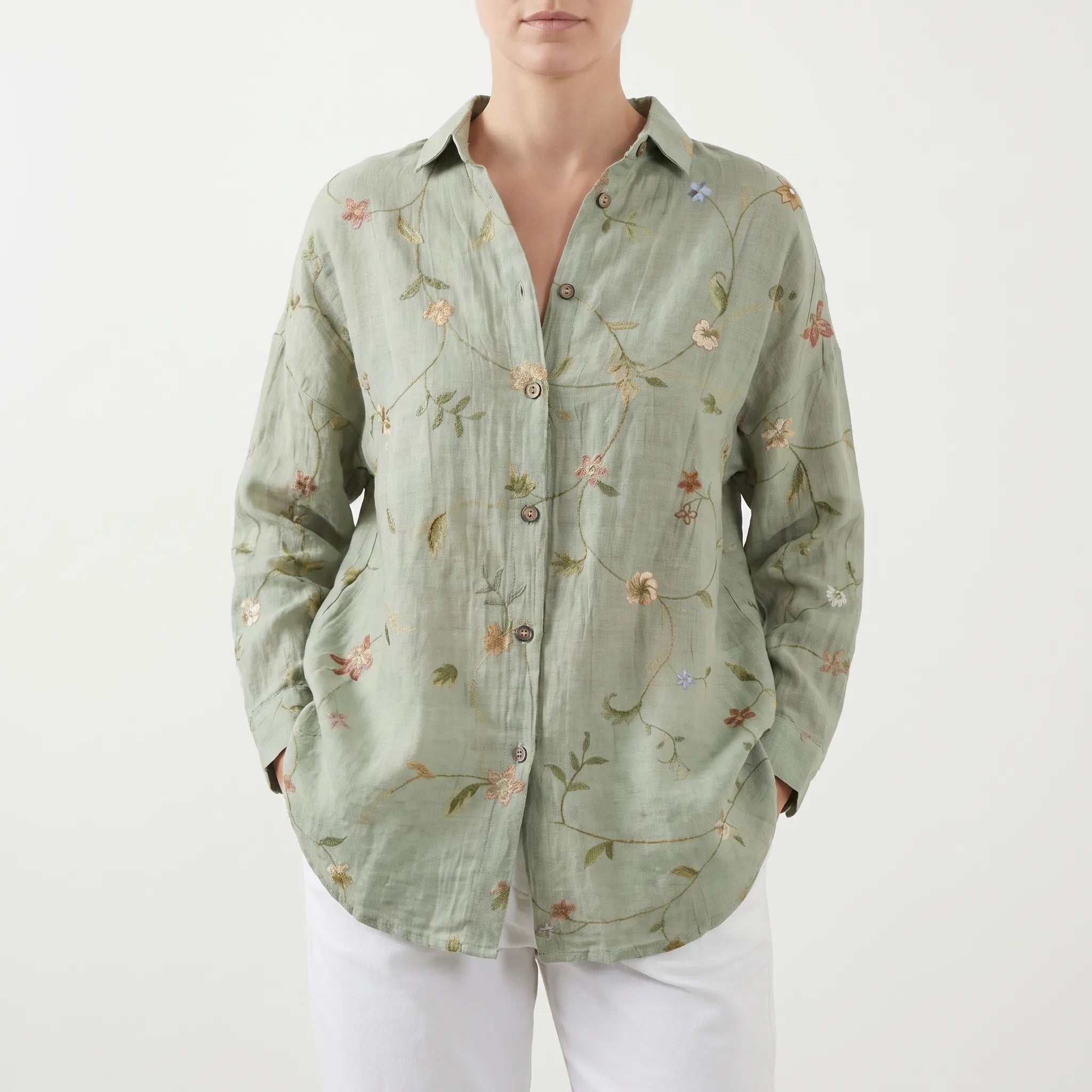 FloriaBlouse  - Long Sleeve Floral Blouse Casual Outings