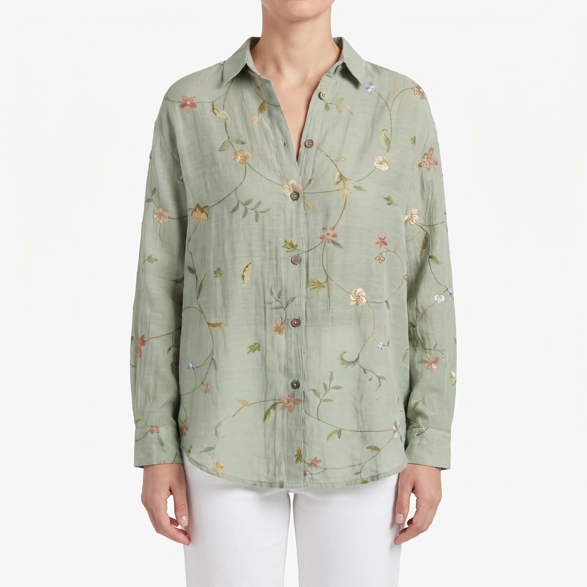 FloriaBlouse  - Long Sleeve Floral Blouse Casual Outings