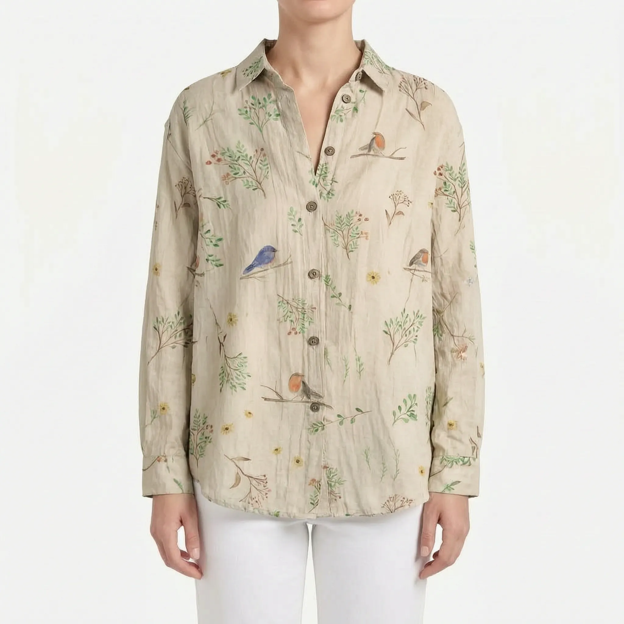 FloriaBlouse  - Long Sleeve Floral Blouse Casual Outings