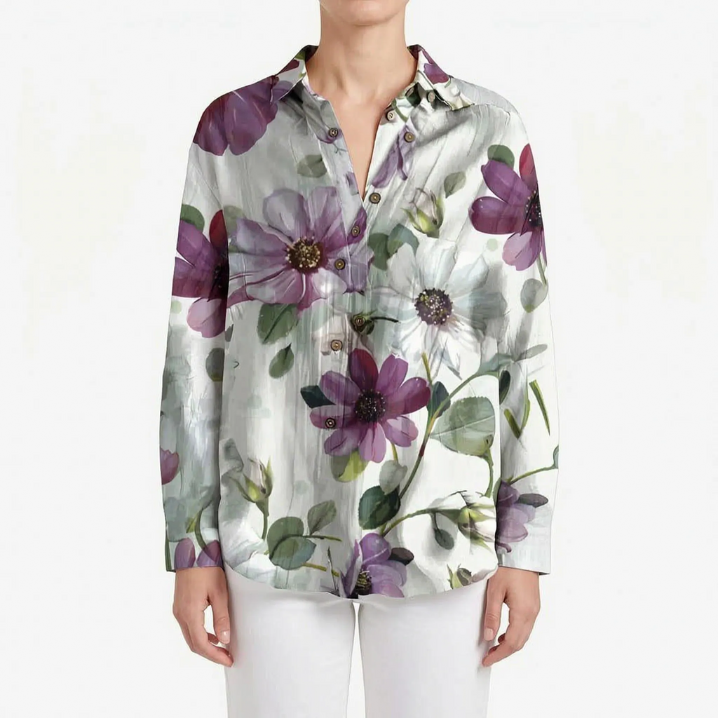 FloriaBlouse  - Long Sleeve Floral Blouse Casual Outings