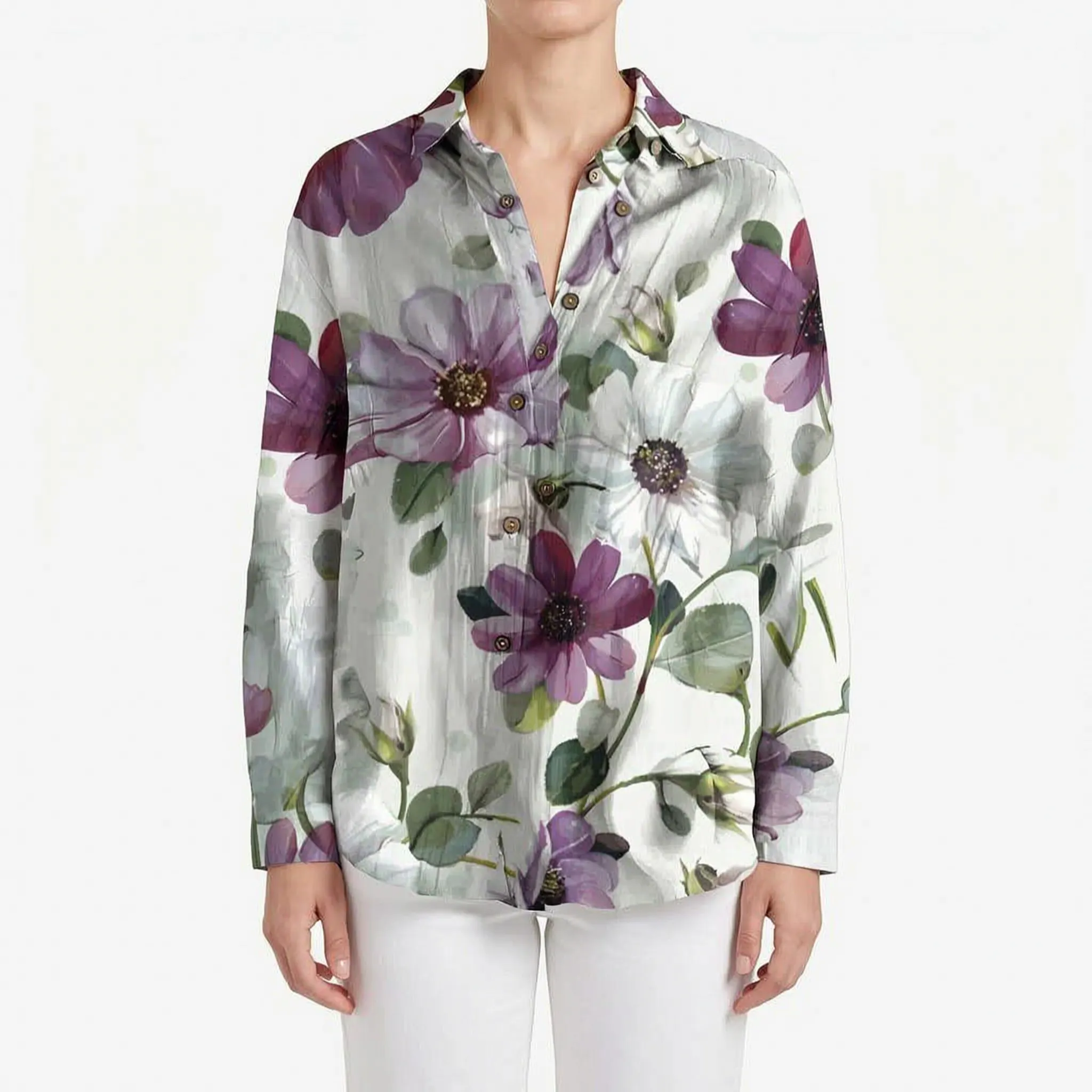 FloriaBlouse  - Long Sleeve Floral Blouse Casual Outings
