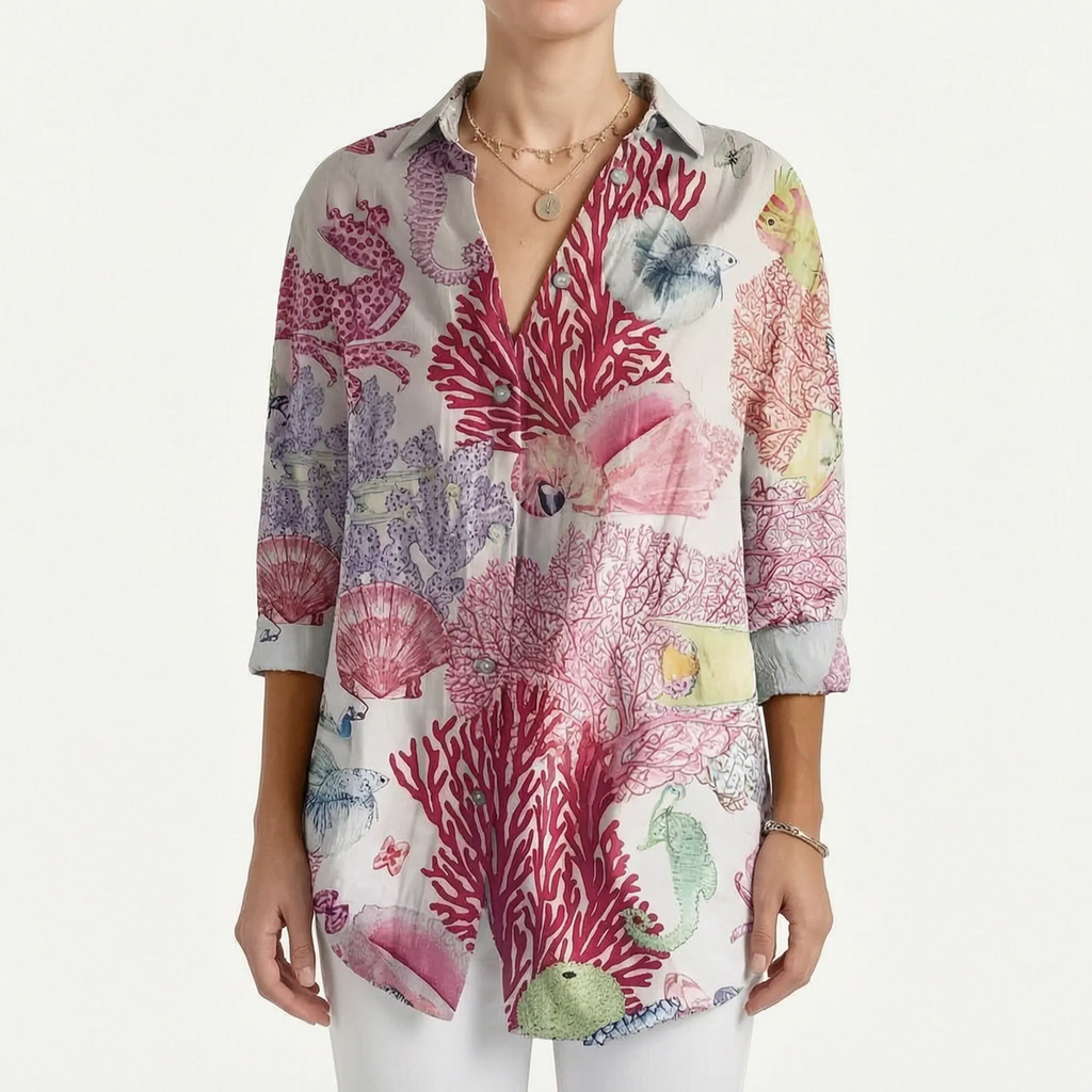FloriaBlouse  - Long Sleeve Floral Blouse Casual Outings