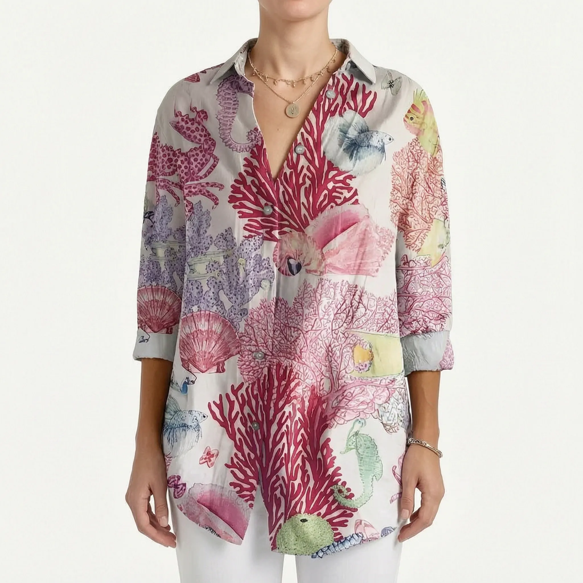 FloriaBlouse  - Long Sleeve Floral Blouse Casual Outings