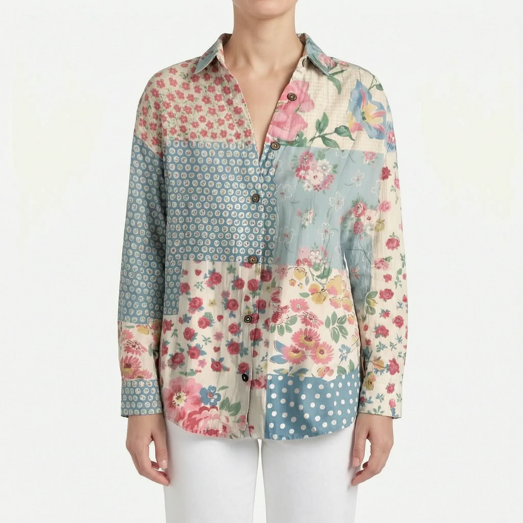 FloriaBlouse  - Long Sleeve Floral Blouse Casual Outings