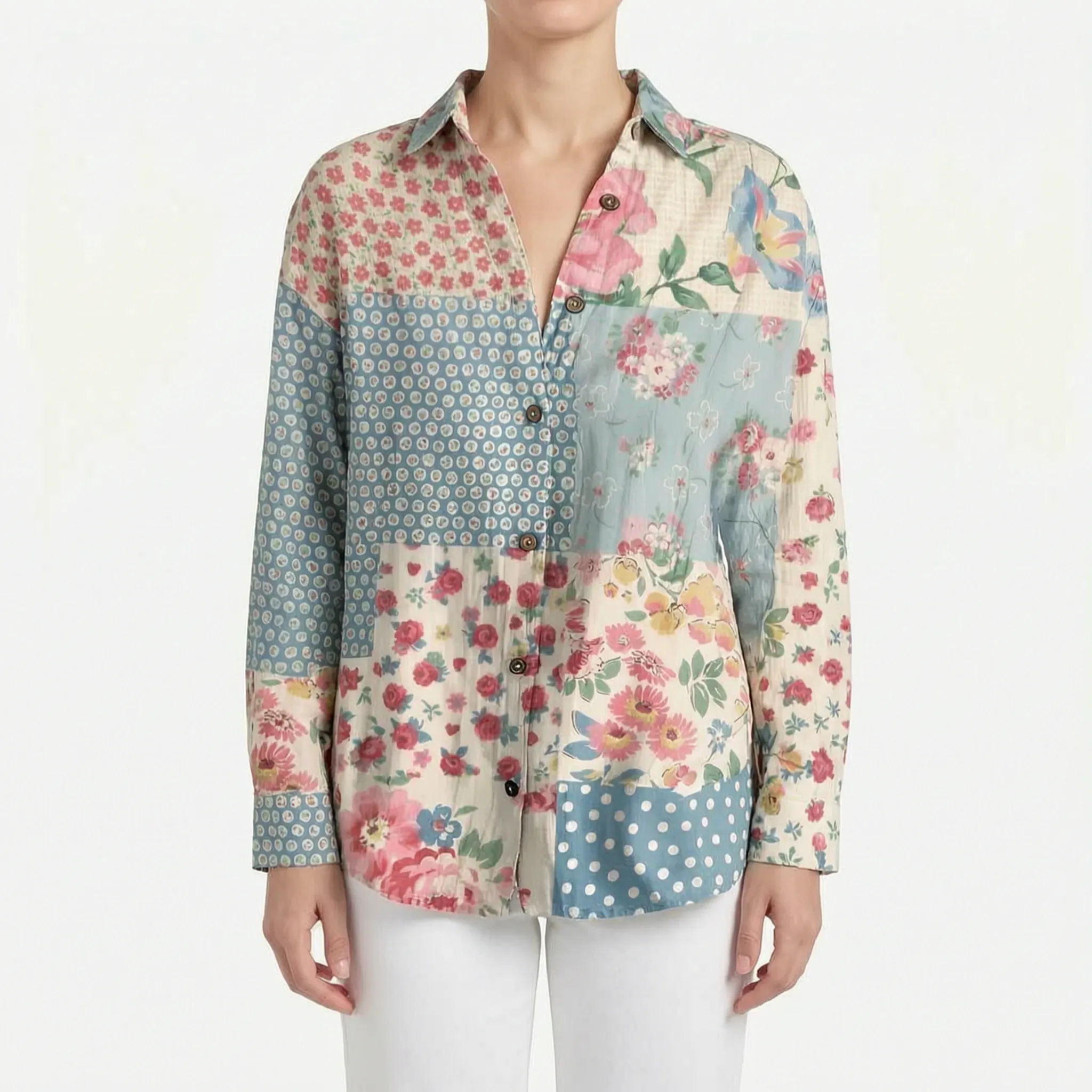 FloriaBlouse  - Long Sleeve Floral Blouse Casual Outings