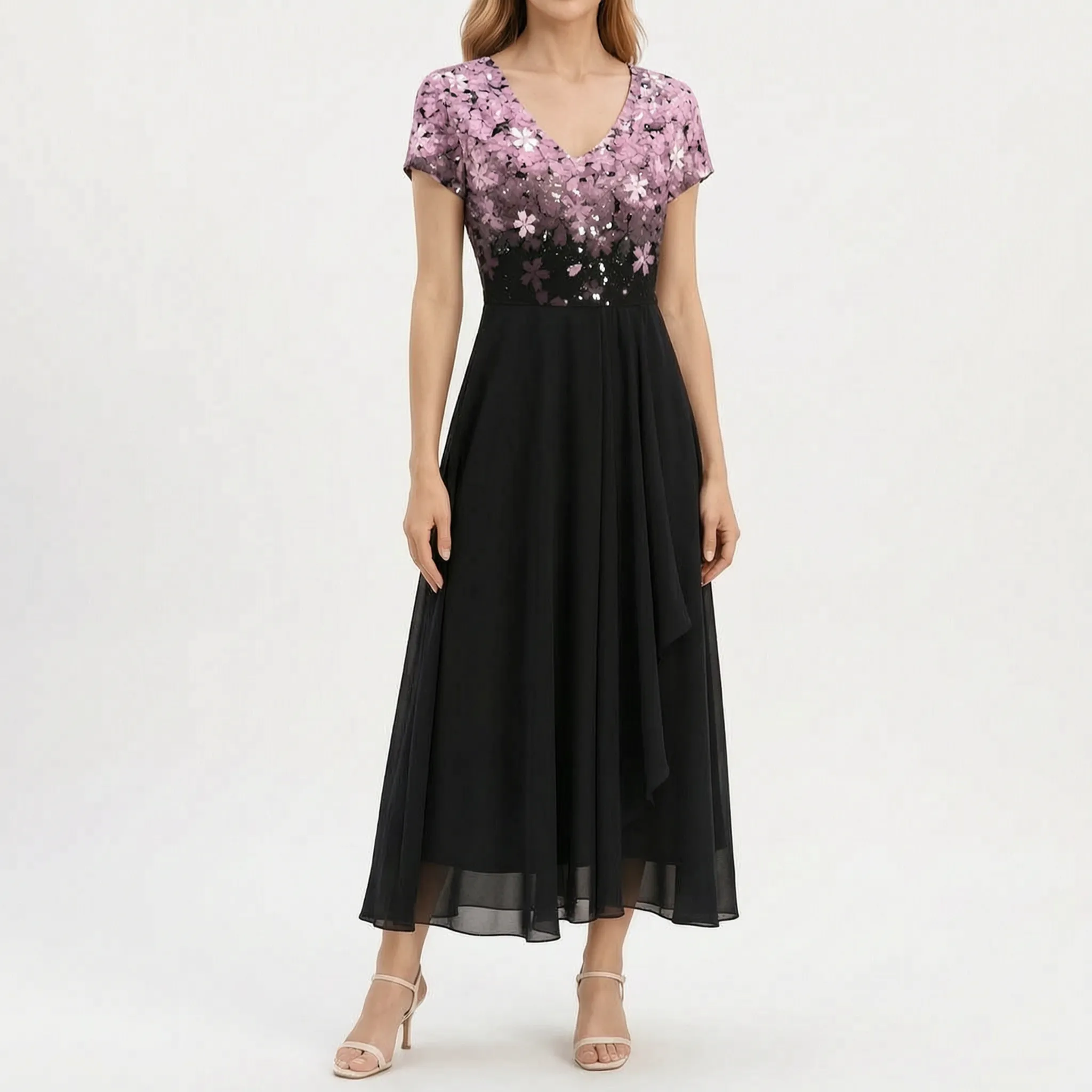 FloriaGown  - Floral Midi Dress Evening Parties