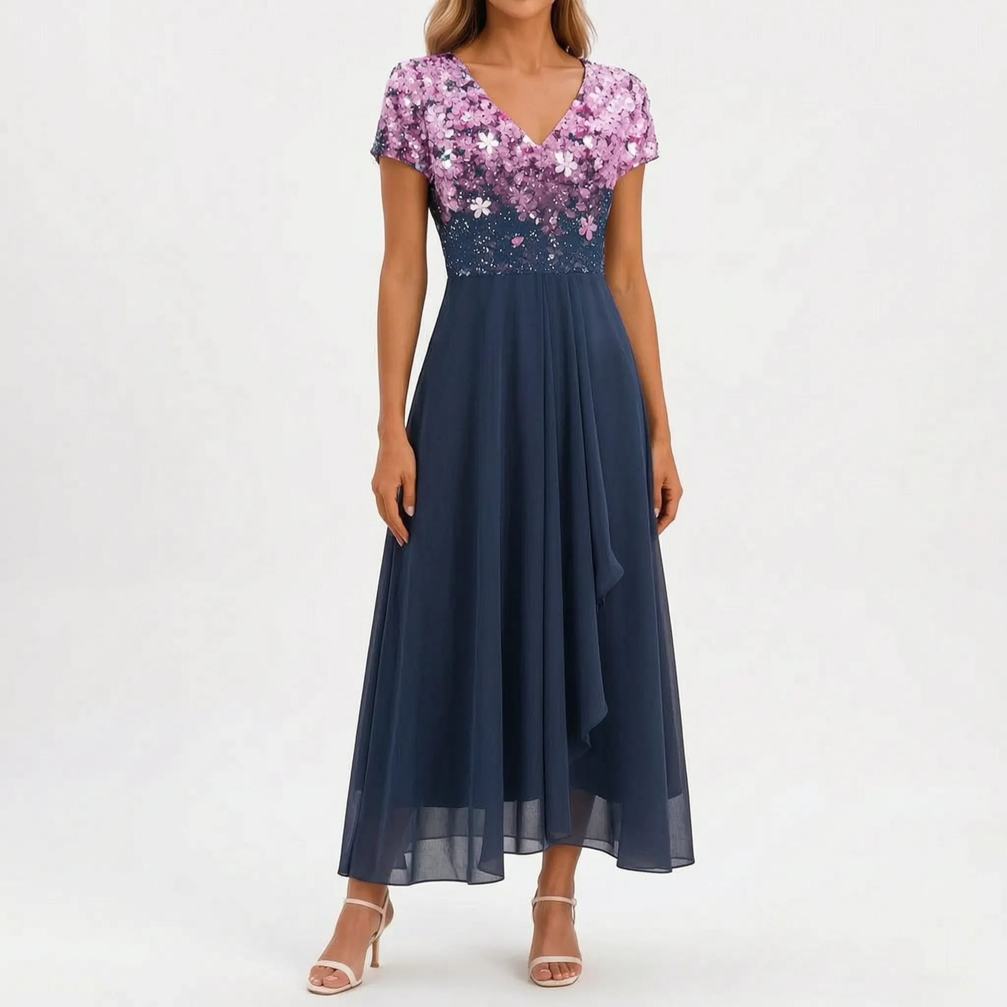 FloriaGown  - Floral Midi Dress Evening Parties