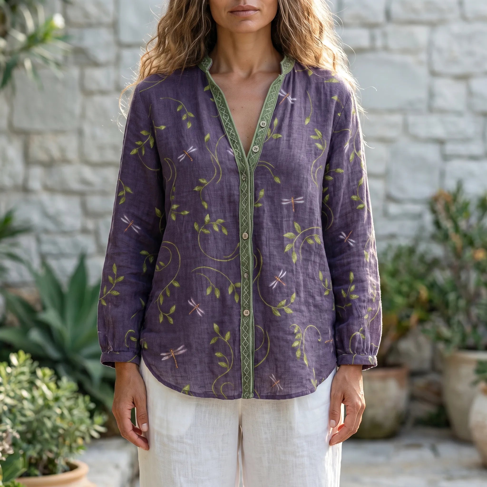 Florienne - Relaxed Long-Sleeved Botanical Print Blouse