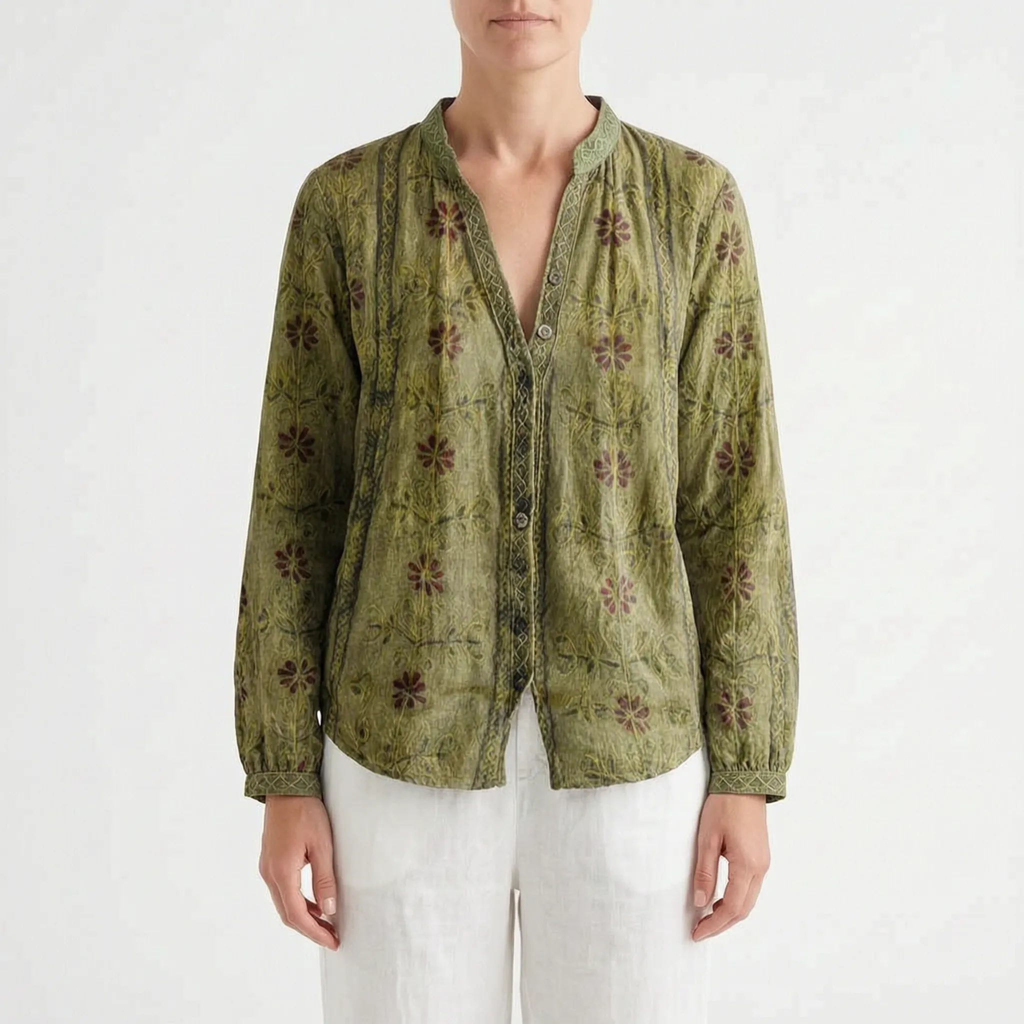 Florienne - Relaxed Long-Sleeved Botanical Print Blouse