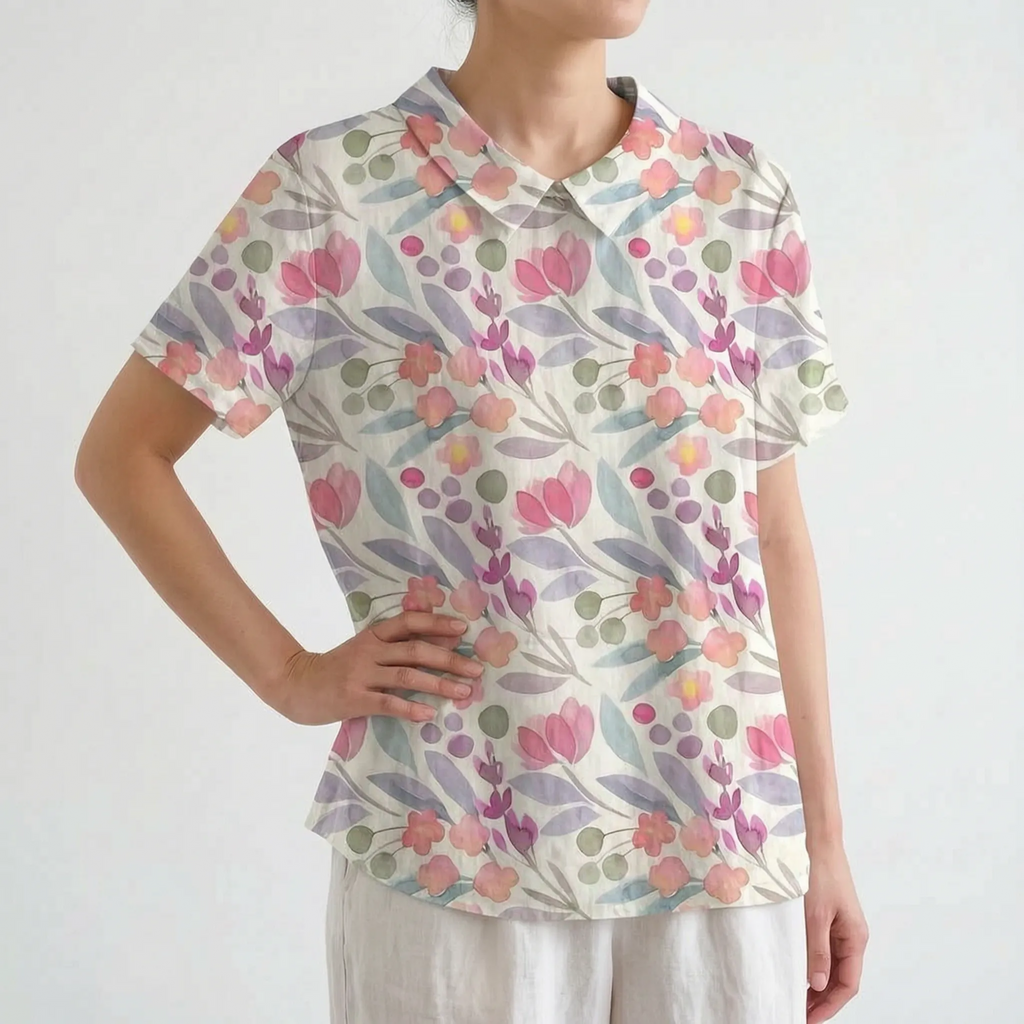 Florisa - Relaxed Short-Sleeved Womens Floral Blouse
