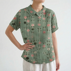 Florisa - Relaxed Short-Sleeved Womens Floral Blouse
