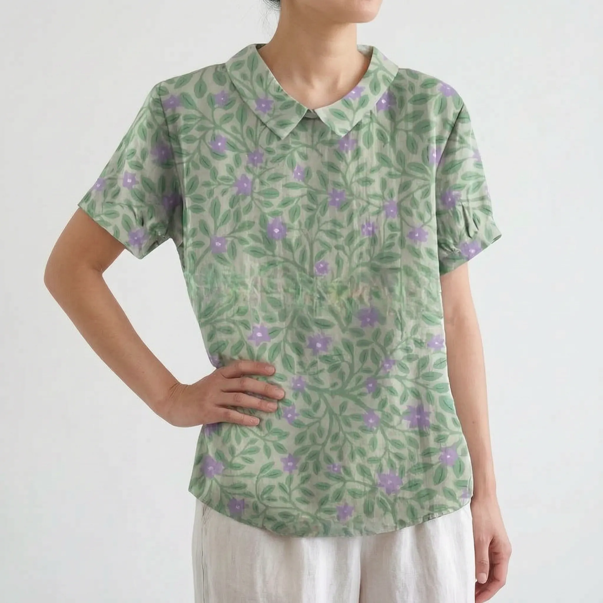 Florisa - Relaxed Short-Sleeved Womens Floral Blouse