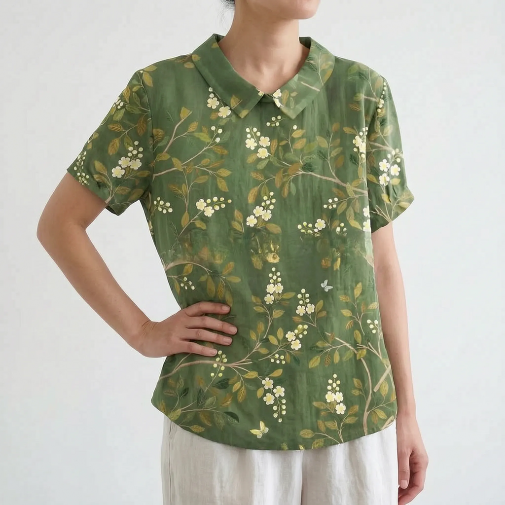 Florisa - Relaxed Short-Sleeved Womens Floral Blouse