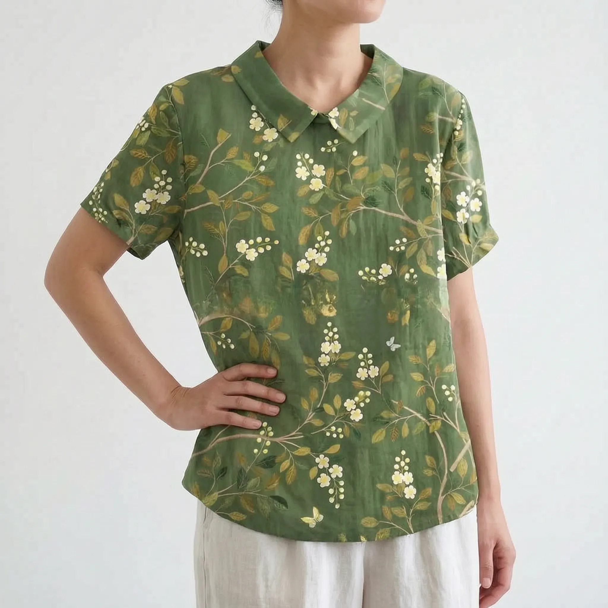 Florisa - Relaxed Short-Sleeved Womens Floral Blouse
