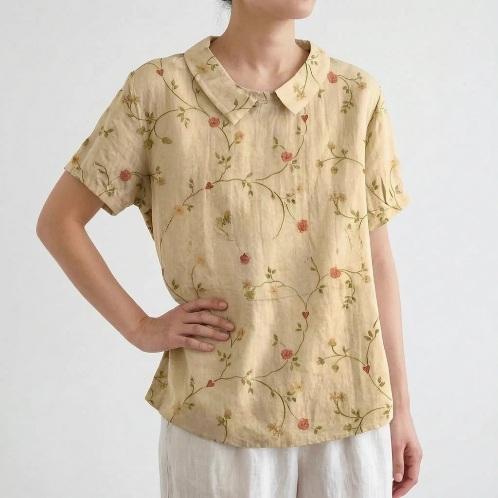 Florisa - Relaxed Short-Sleeved Womens Floral Blouse
