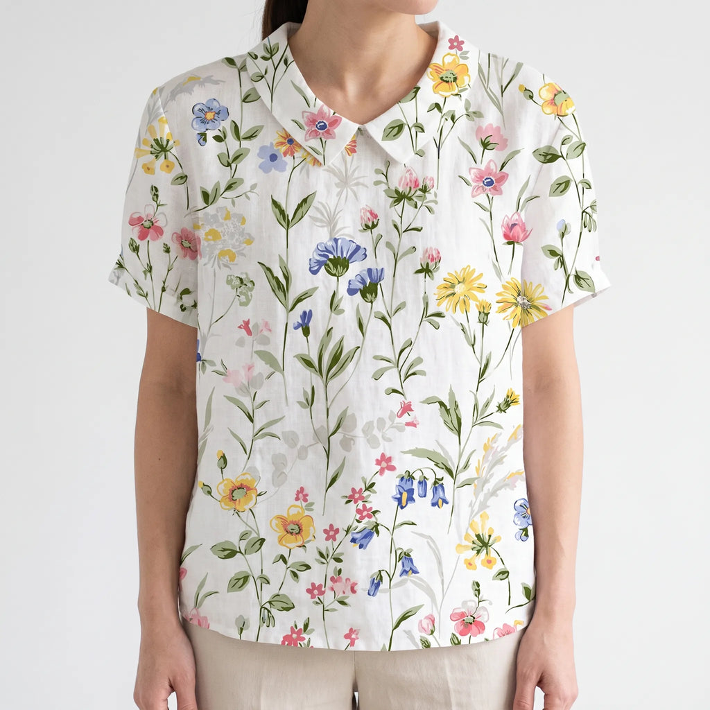 Florisa - Relaxed Short-Sleeved Womens Floral Blouse