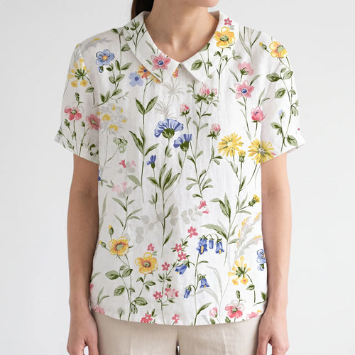 Florisa - Relaxed Short-Sleeved Womens Floral Blouse
