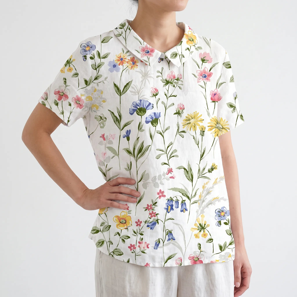 Florisa - Relaxed Short-Sleeved Womens Floral Blouse