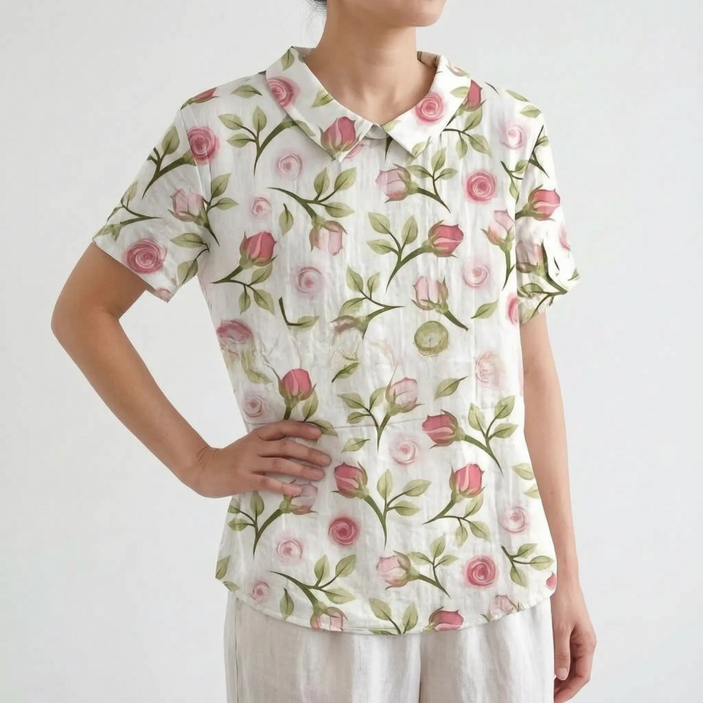 Florisa - Relaxed Short-Sleeved Womens Floral Blouse