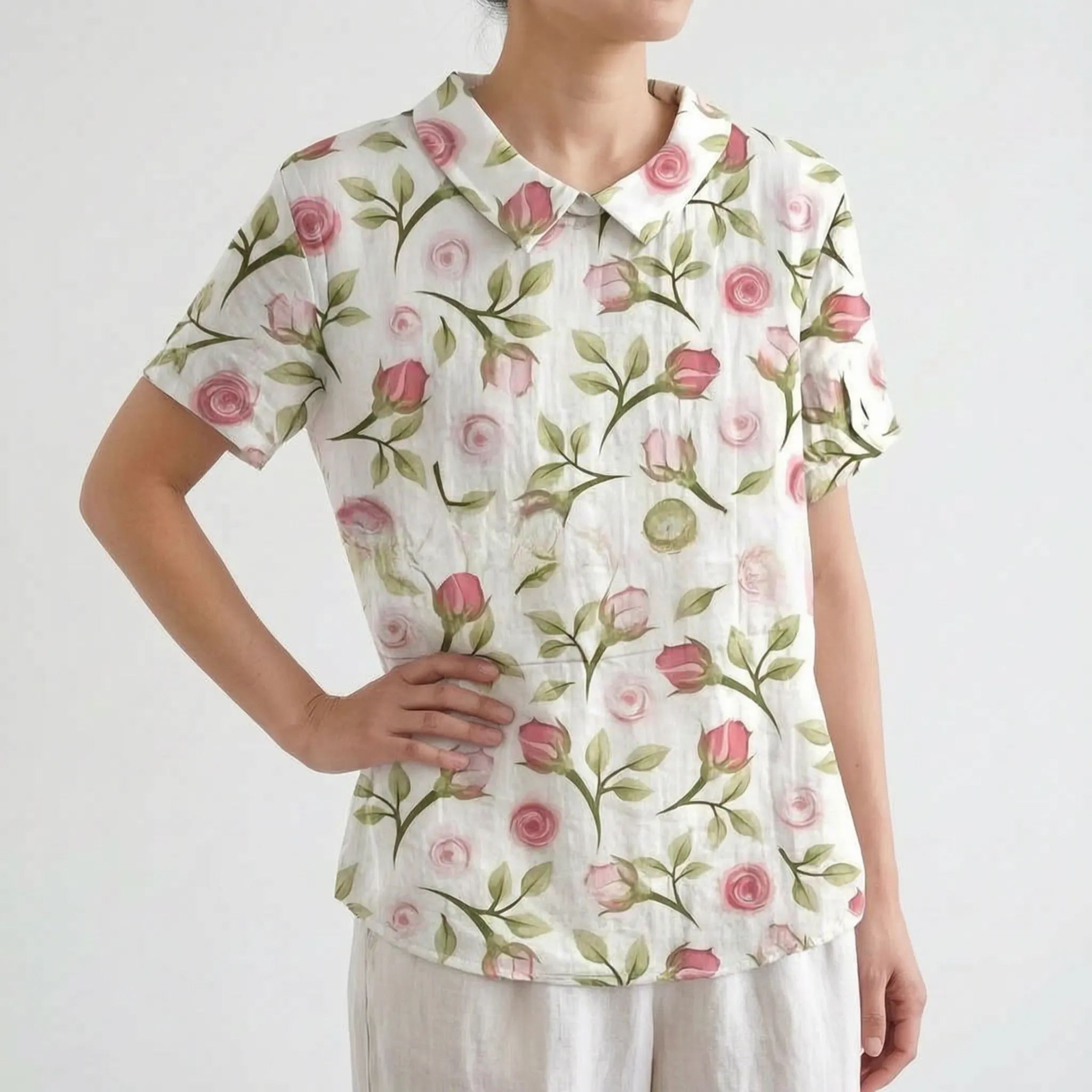 Florisa - Relaxed Short-Sleeved Womens Floral Blouse