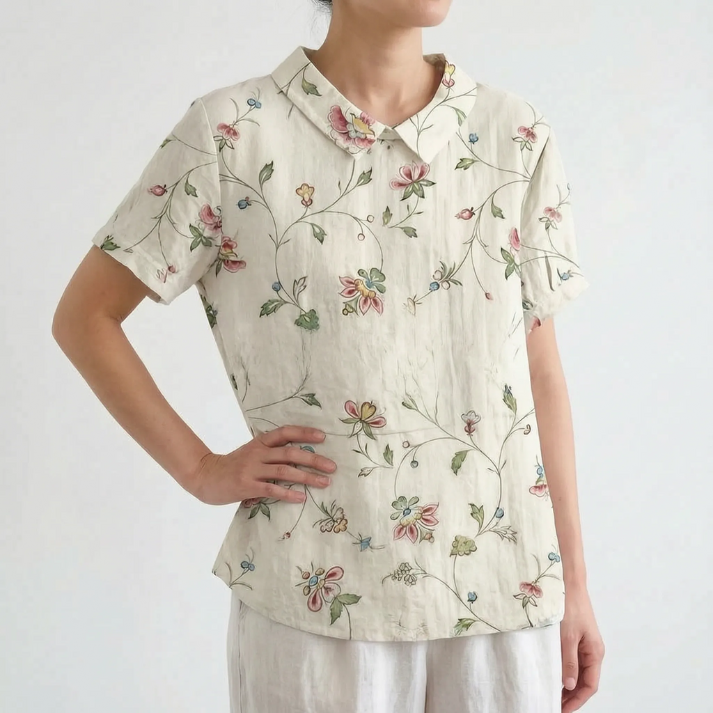 Florisa - Relaxed Short-Sleeved Womens Floral Blouse