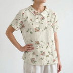 Florisa - Relaxed Short-Sleeved Womens Floral Blouse