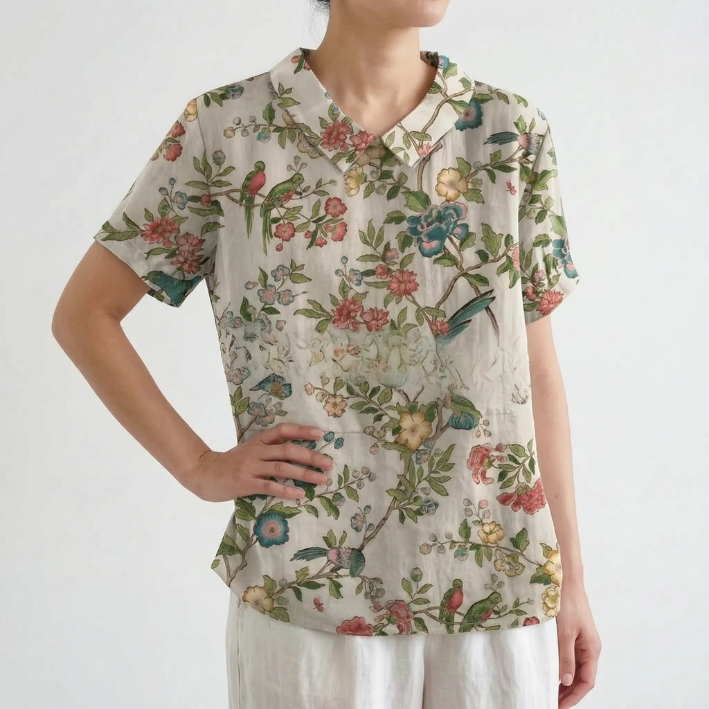 Florisa - Relaxed Short-Sleeved Womens Floral Blouse