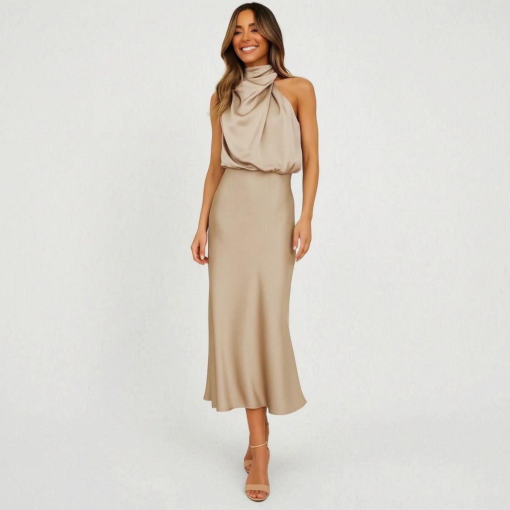 Flowise  - Elegant High Neck Maxi Dress Evening Events