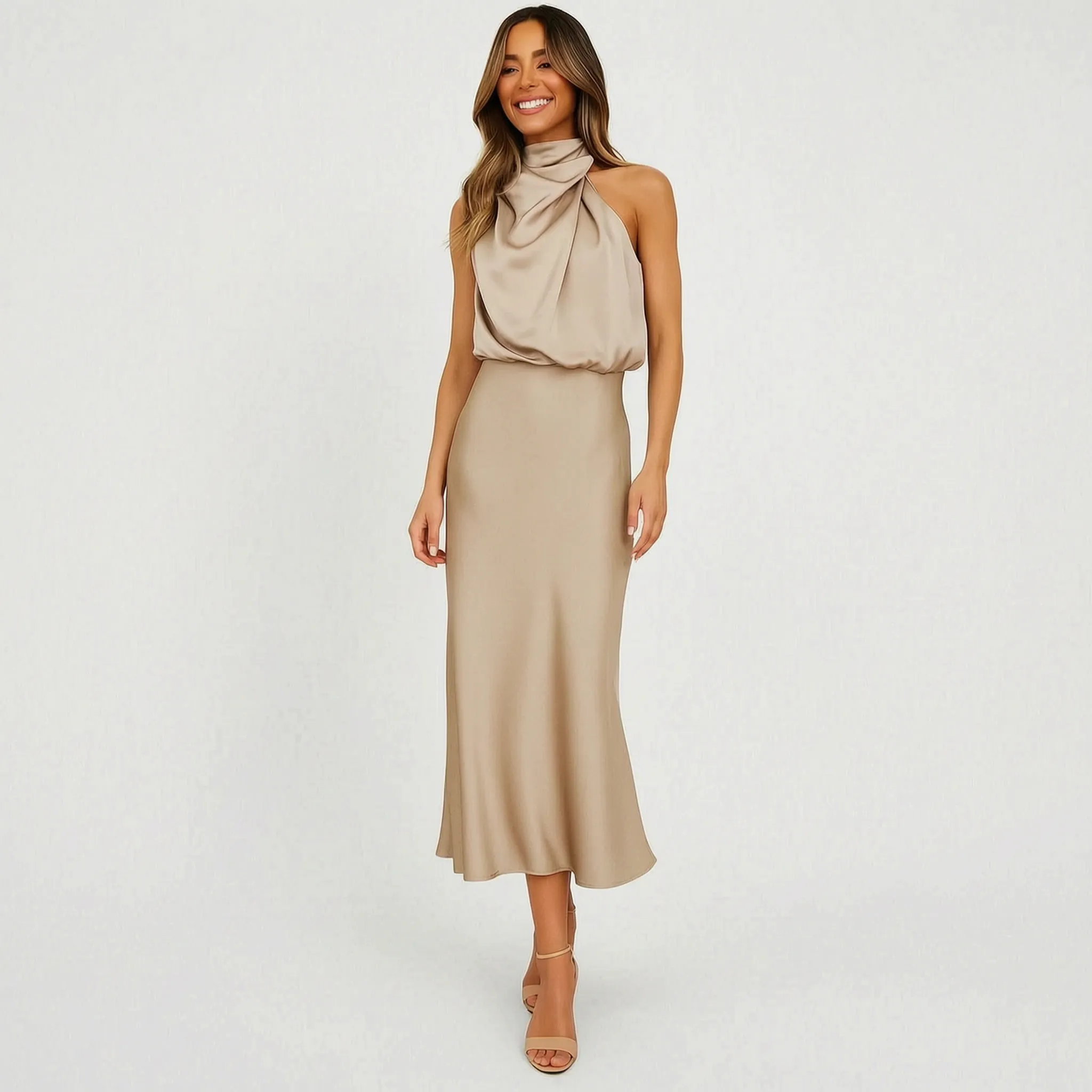 Flowise  - Elegant High Neck Maxi Dress Evening Events
