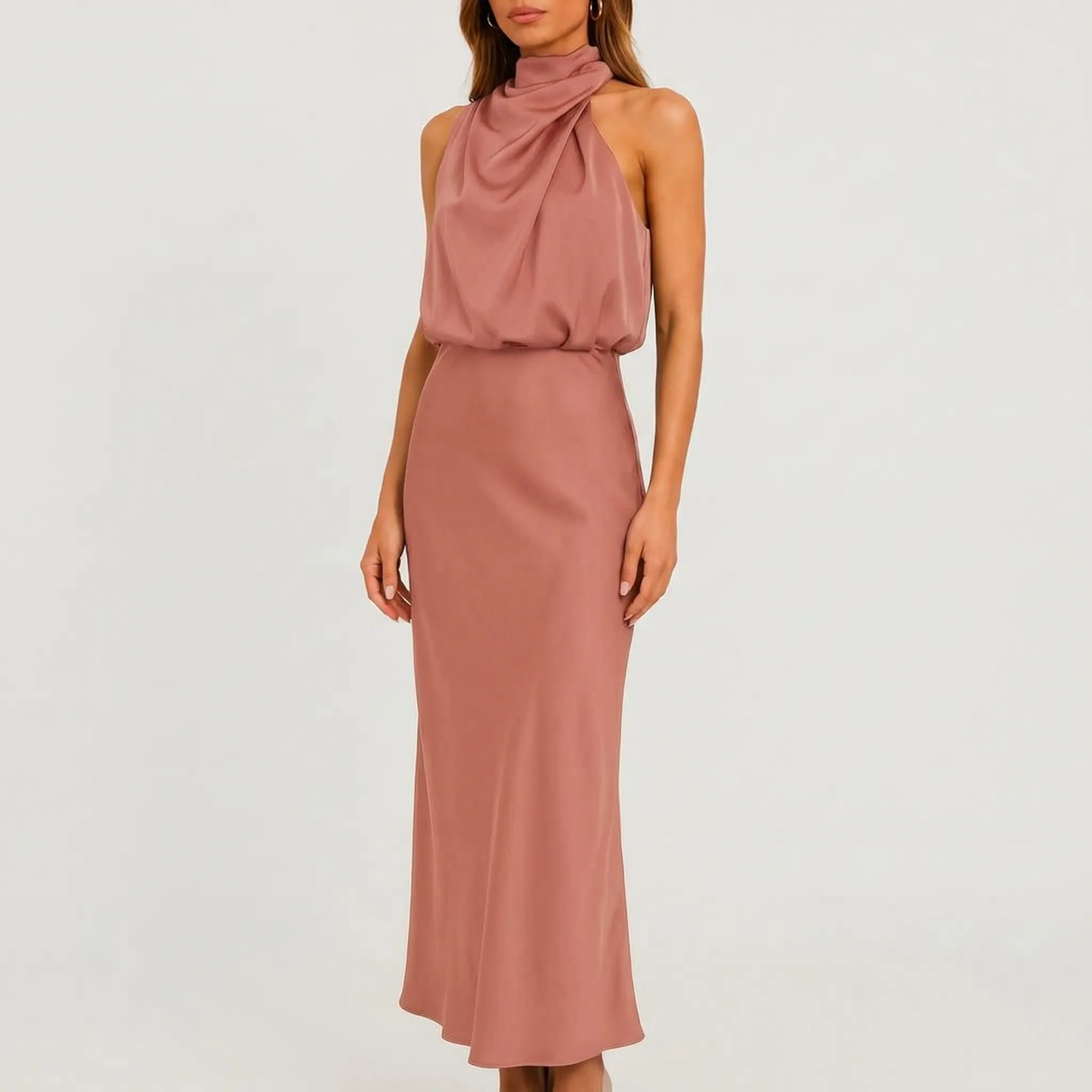 Flowise  - Elegant High Neck Maxi Dress Evening Events